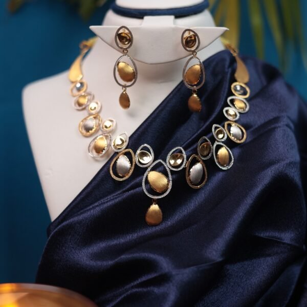 Elegant Fancy 91.6 Melting Gold Necklace & Earrings Set | Dual-Tone Designer Bridal Jewellery