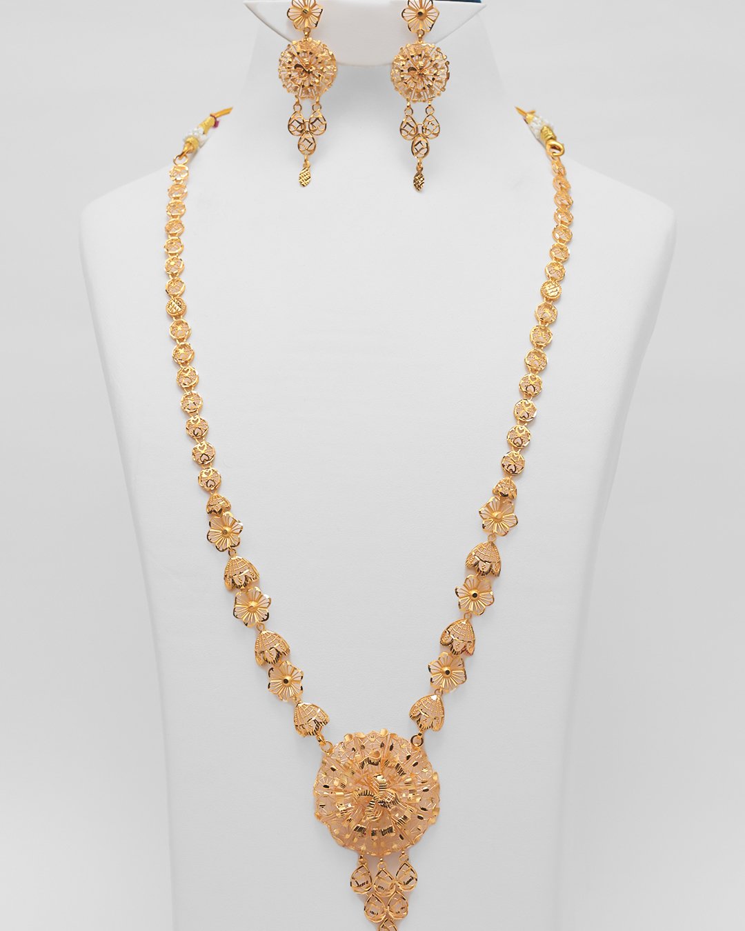 Fancy 18K Melting Gold Long Necklace & Earrings Set | Handcrafted Designer Bridal Jewelry - Image 2