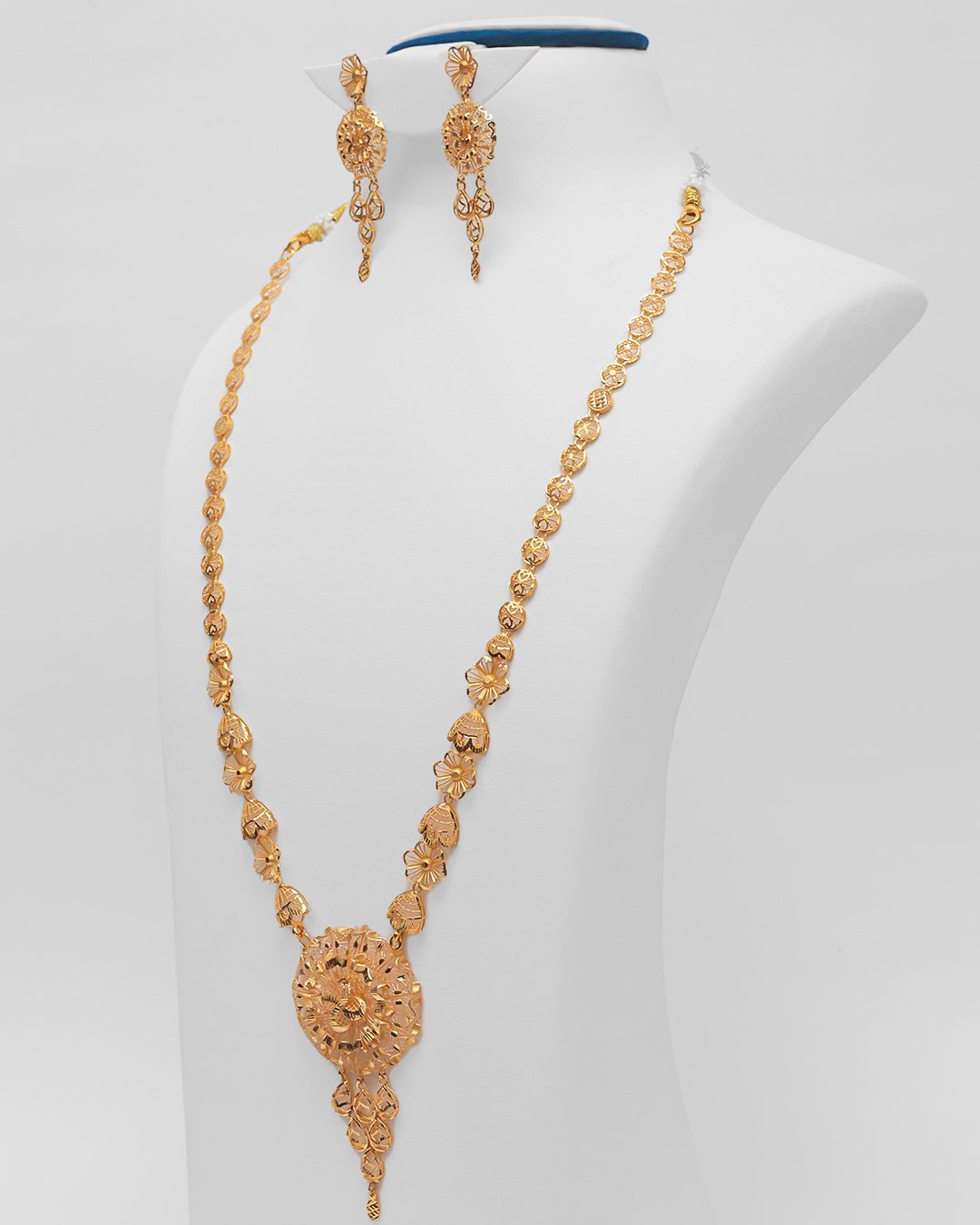 Fancy 18K Melting Gold Long Necklace & Earrings Set | Handcrafted Designer Bridal Jewelry - Image 3
