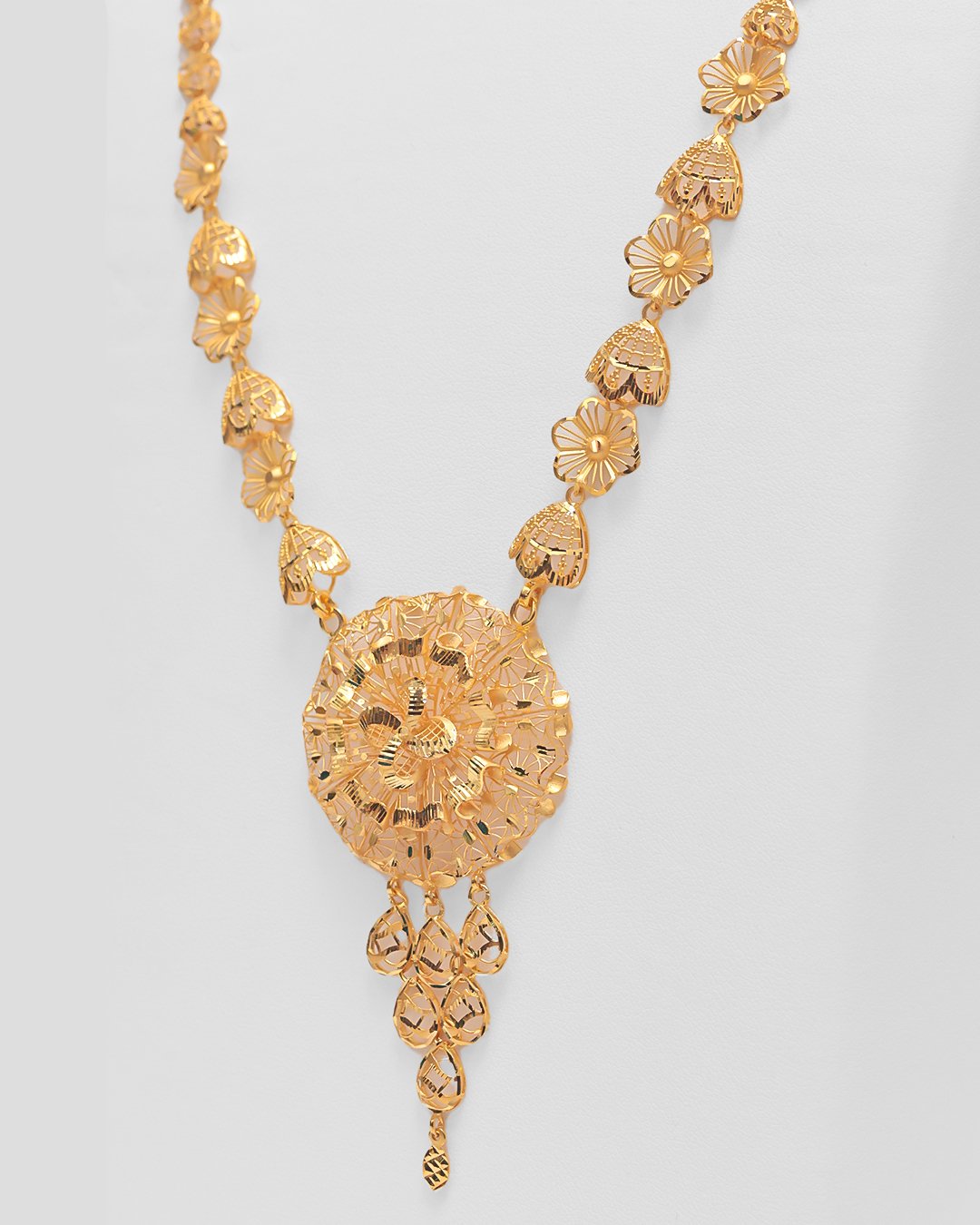 Fancy 18K Melting Gold Long Necklace & Earrings Set | Handcrafted Designer Bridal Jewelry - Image 4